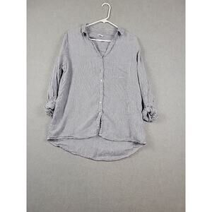 Sigrid Olsen 100% Linen White Blue Striped RTS Beachy Button Up Shirt Large